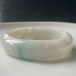 Authentic Burmese Jade Bangle snow white jade specs of apple green 52mm
